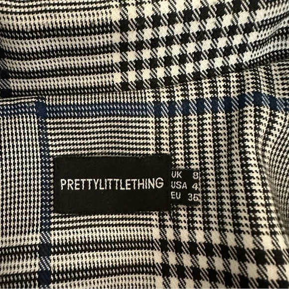 PRETTYLITTLETHING Blazer Jacket Coat Outerwear Plaid Double Breasted Black Sz 4 - Picture 4 of 5